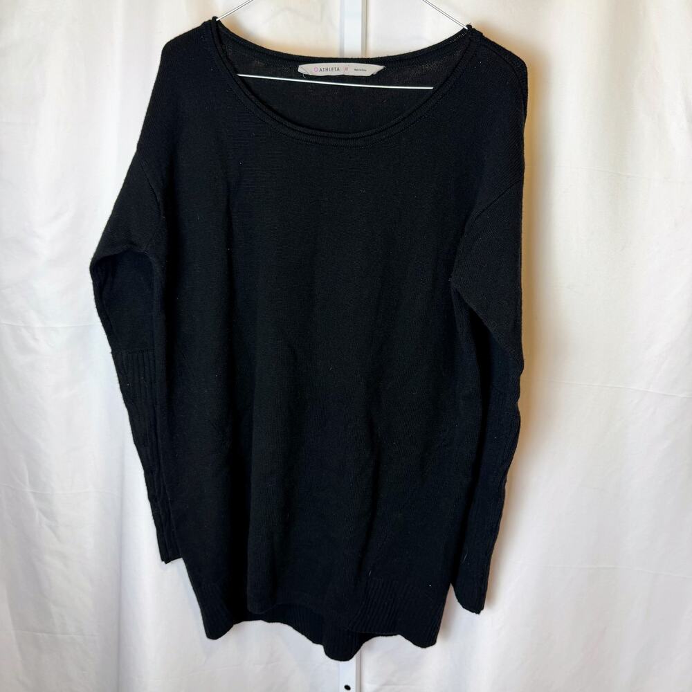 Athleta Black 100% Merino Wool Knit Sweater Womens M Scoop Neck Long Sleeve